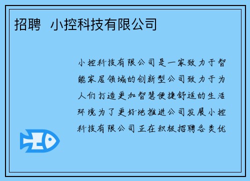 招聘  小控科技有限公司